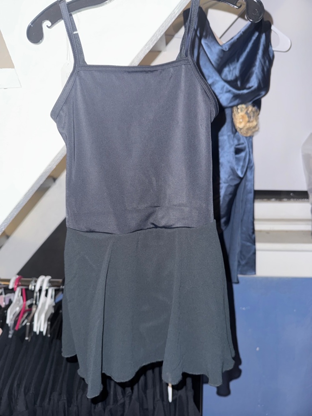 Black Sleeveless Skater Dress with Flowy Skirt -leotard